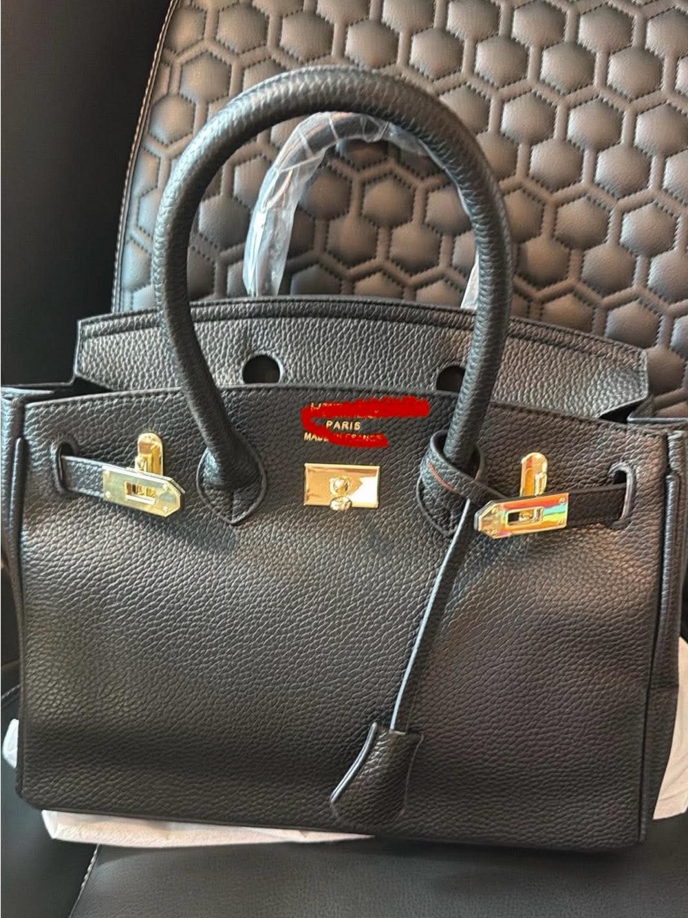 Classic Black Leather Top-Handle Satchel with Gold Hardware - Picture 8 of 9